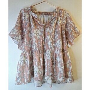 Women's Flutter Sleeve Boho‎ Babydoll Top Sz XL Fairycore Western Cowgirl Casual